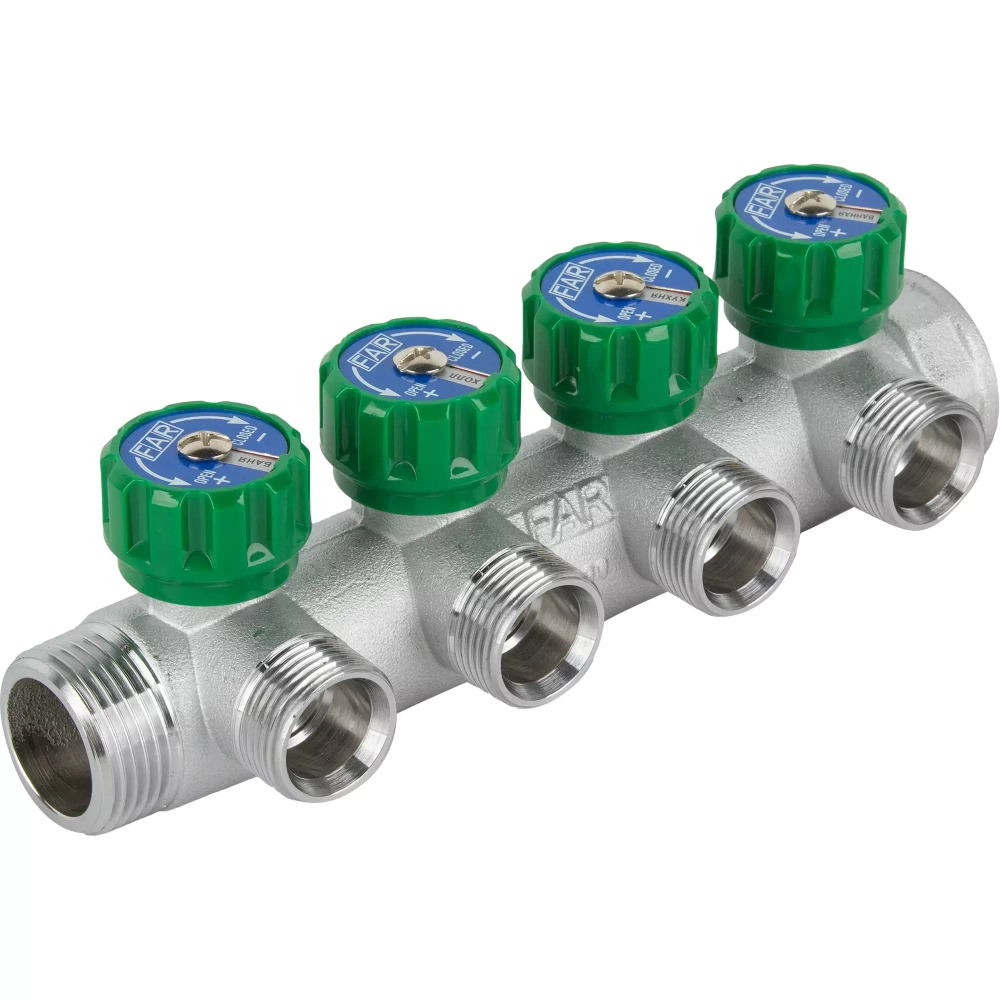 Коллектор FAR на 4 выхода 1"x3/4" латунь