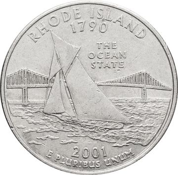 25 центов (1/4 доллара, квотер) 2001 США «Штат Род-Айленд» (D)