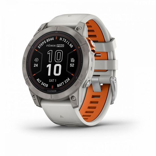 Умные часы Garmin FENIX 7 PRO Sapphire Solar титановый серый с серо-оранжевым ремешком