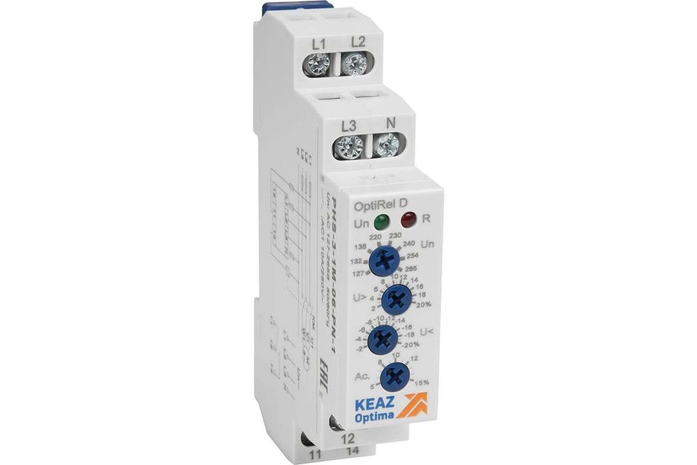 Реле контроля фаз OptiRel D PHS-3-1M-06-PN-1 повышенного/пониженного настр асимметрии 3Ф+N 1СО КЭАЗ