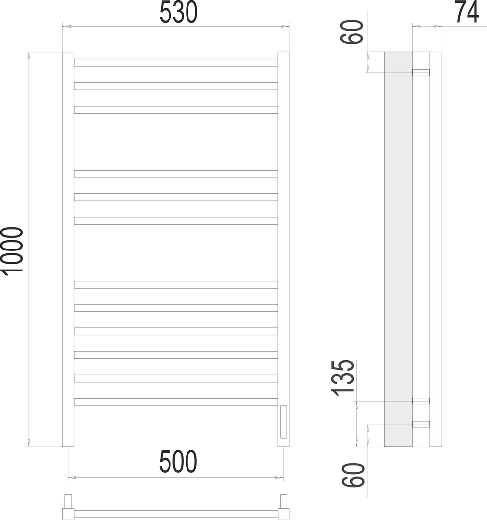 Полотенцесушитель электрический TERMINUS Сицилия П12 500х1000 электро (sensor quick touch)   RAL 9003 матовый