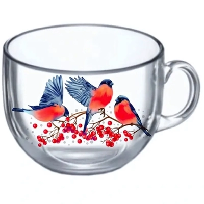 Кружка стеклянная 500мл «Снегири» D1858/24