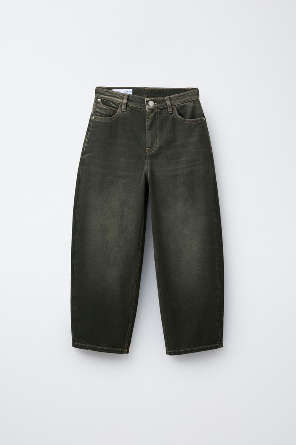 ZARA ДЖИНСЫ BALLOON С ЭФФЕКТОМ ПОТЕРТОСТИ, ЗЕЛЕНЫЙ/СЕРЫЙ