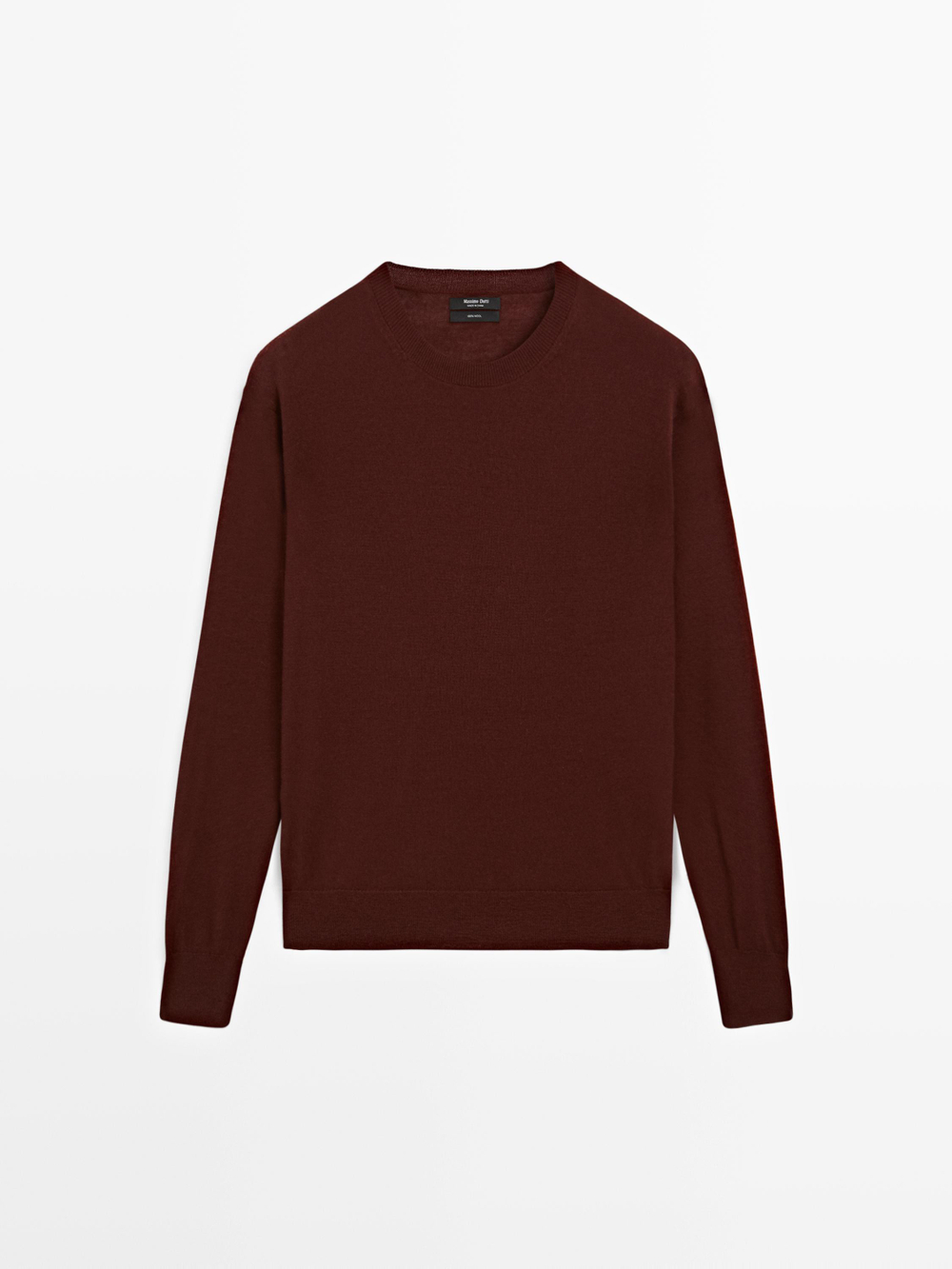 Massimo Dutti Свитер из тонкого трикотажа с круглым вырезом, гранатовый