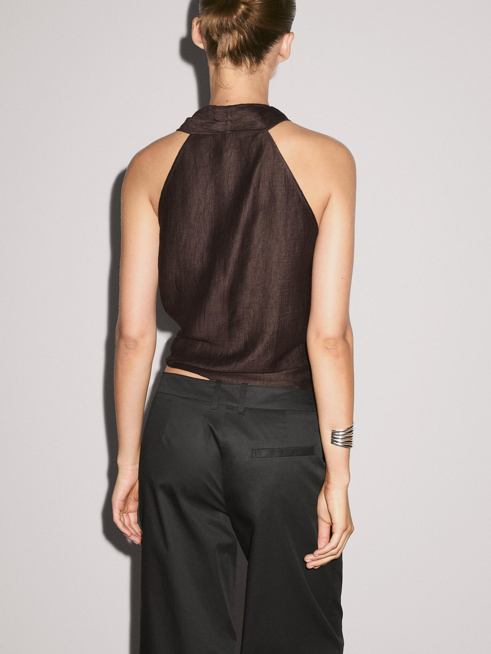 Massimo Dutti Брюки прямого кроя из 100% хлопка со средней посадкой, черный