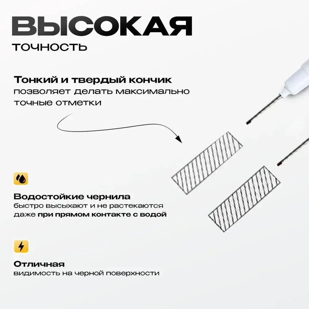Маркер строительный тонкий разметочный с длинным наконечником 2 шт (черный и белый)