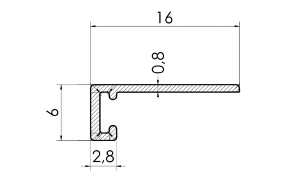 Микроплинтус для пола серебристый матовый, алюминиевый, 6×16×2500 мм