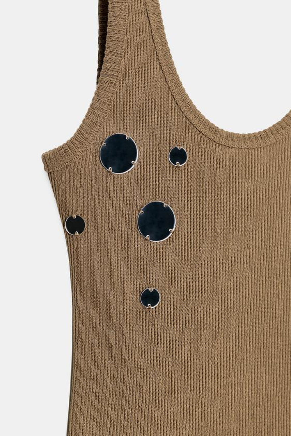 ZARA ТОП В РУБЧИК С ЗЕРКАЛЬНЫМ ДЕКОРОМ, СВЕТЛО-КОРИЧНЕВЫЙ