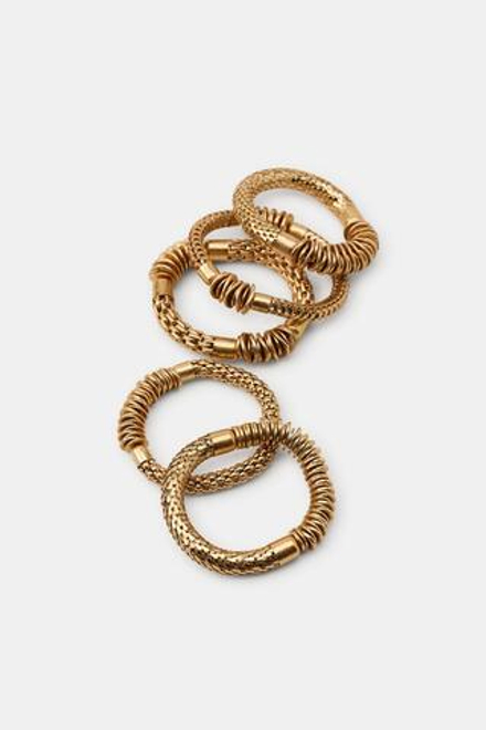 ZARA НАБОР ИЗ ПЯТИ ЭЛАСТИЧНЫХ БРАСЛЕТОВ С МЕТАЛЛИЧЕСКИМИ ЭЛЕМЕНТАМИ, ЗОЛОТИСТЫЙ