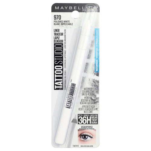 Maybelline, Tato Studio, подводка для глаз, легко затачиваемый гелевой карандаш, водостойкий, 970 полированный белый, 1,2 г (0,04 унции)