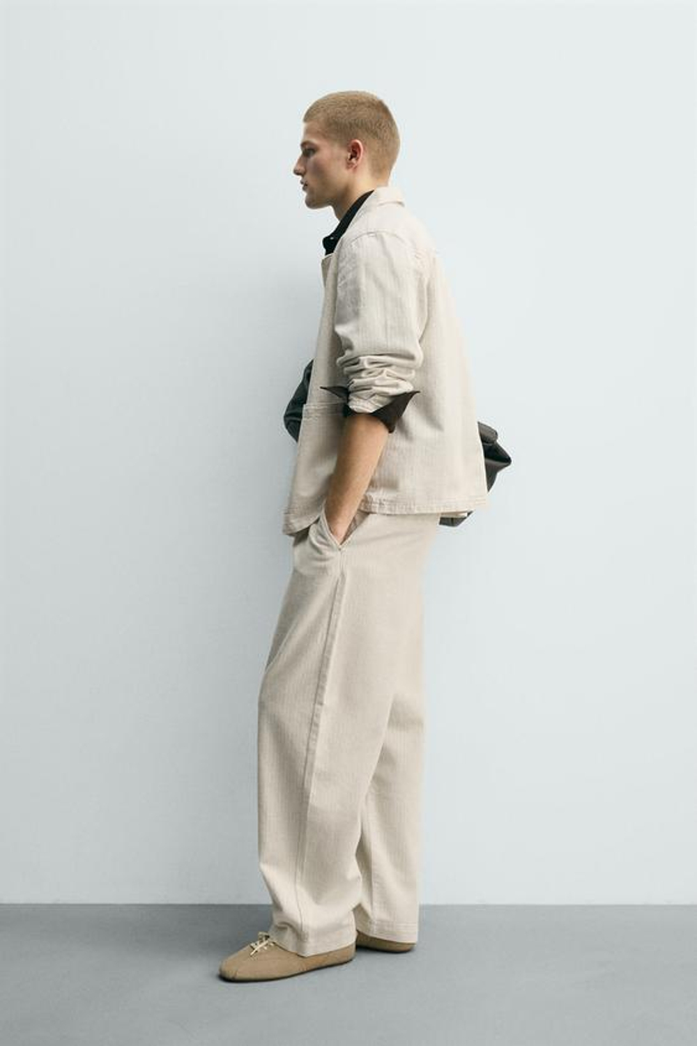 ZARA БРЮКИ ЧИНОС RELAXED FIT В ТОНКУЮ ПОЛОСКУ, ЭКРЮ