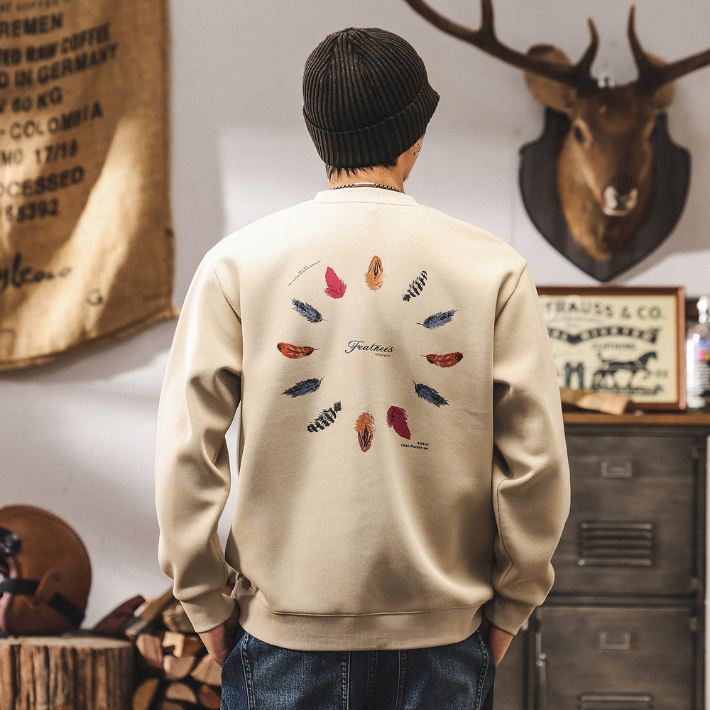 Мужская толстовка американского ретро-стиля, 360 г, весна-осень, новая модная брендовая свободная модель, модная футболка с принтом, мужской стиль