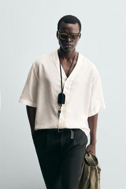 ZARА РУБАШКА ИЗ 100% ЛЬНА, БЕЛЫЙ