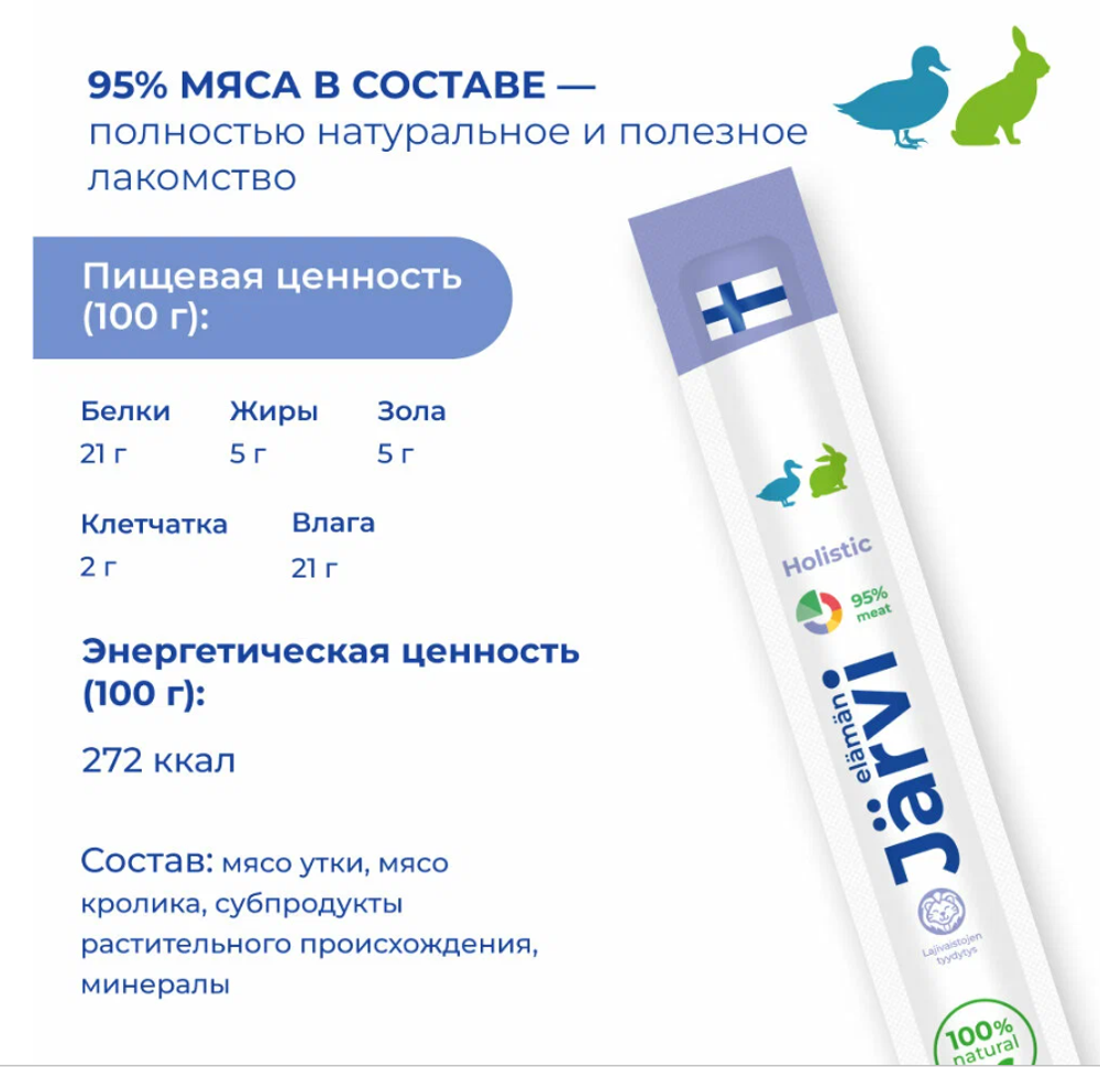 Jarvi мясные колбаски для котят и кошек с уткой и кроликом, 1шт.