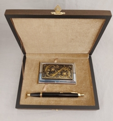 Набор №4 "Орнамент" визитница персональная, ручка Паркер