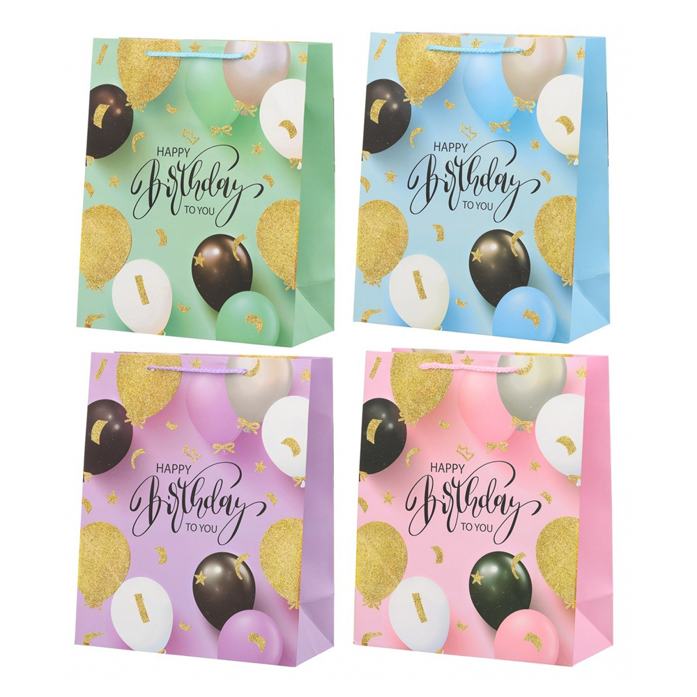 Подарочный пакет Basir, серия "День рождения", с блёстками, 26*32*12 см, ассорти