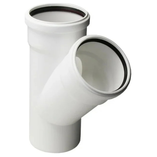 Тройник канализационный бесшумный ПП 110*110*45гр. мм СИНИКОН КОМФОРТ с раструбом белый (уп.12 шт)
