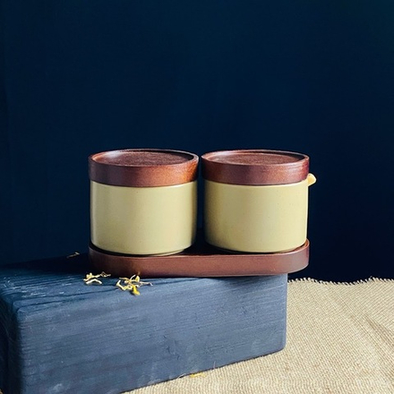 Lenardi 235-114 Набор из 2 банок 250мл с крышкамии ложками на подставке TROPICAL в под.уп.(х24)Фарфор