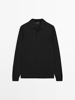 Massimo Dutti Шерстяной свитер с воротником поло, черный