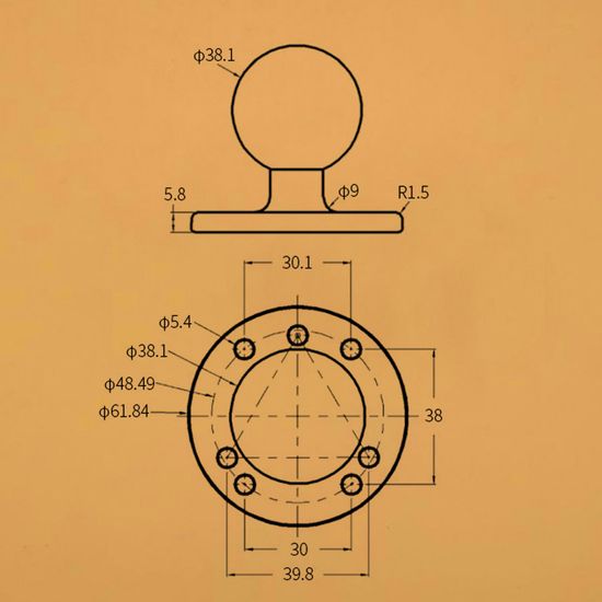 Основание круглое элемент RAM шар 1.5" (38мм) тип С алюминий