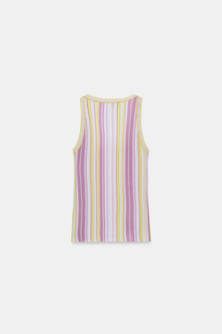 ZARA ТРИКОТАЖНЫЙ ТОП В ПОЛОСКУ, РАЗНОЦВЕТНЫЙ