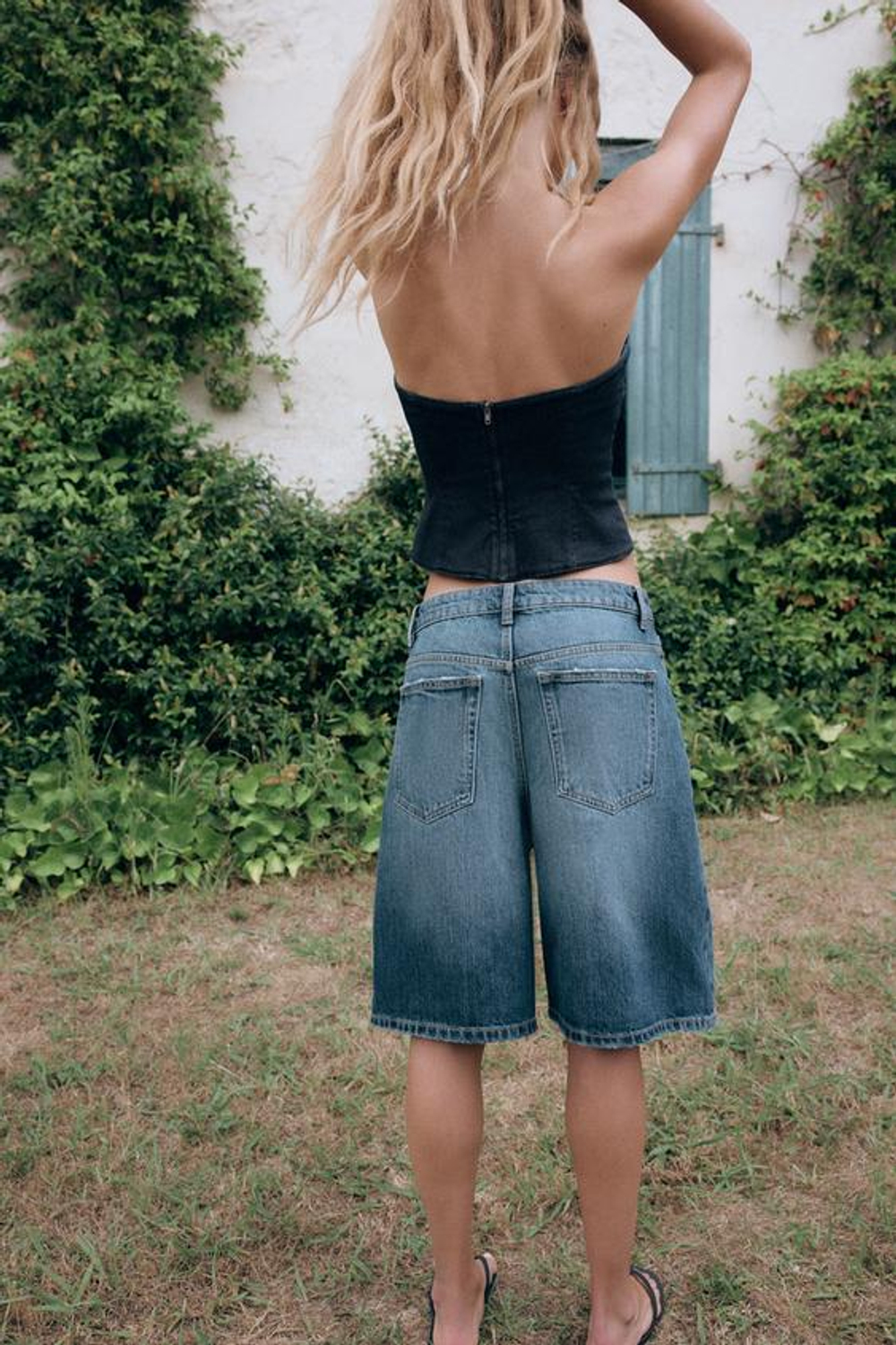 ZARA ДЖИНСОВЫЙ КОРСЕТНЫЙ ТОП TRF, ТЕМНЫЙ ИНДИГО