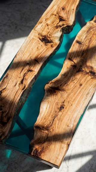 Стол из карагача с бирюзовой смолой