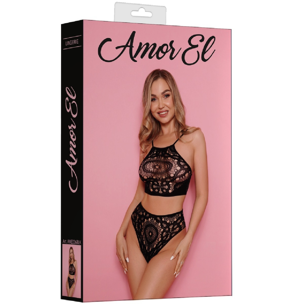 Комплект из топа и трусиков с узором калейдоскоп Amor El черный S/L