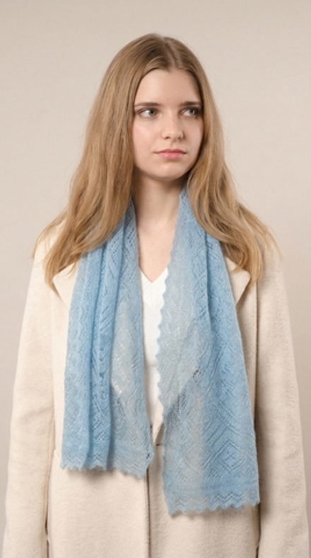 Оренбургский пуховый палантин А12040-04 голубой