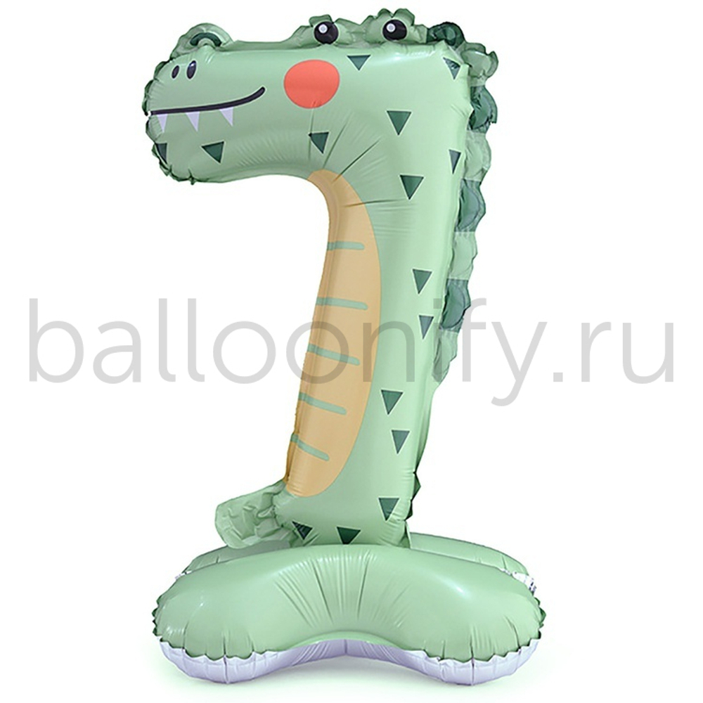 Шар ЦИФРА 7 Зоопарк Крокодил на подставке 22" 58 см