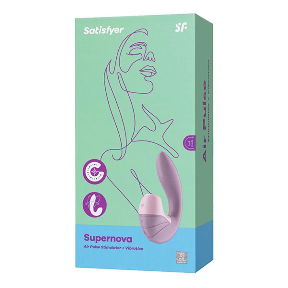 Сиреневый вибратор 16,9см с вакуумным стимулятором Satisfyer Supernova