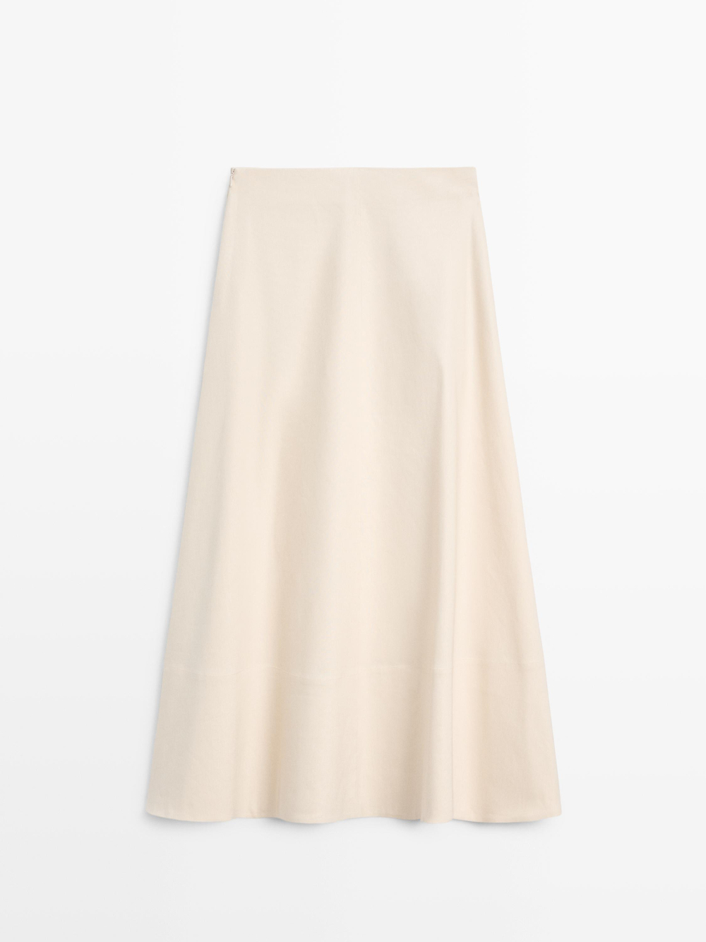 Massimo Dutti Расклешенная юбка из смесовой льняной ткани с карманом, кремовый