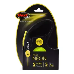 Поводок-рулетка Flexi Neon New Classic S (до 12 кг) трос 5 м, светоотражающая, желтый неон