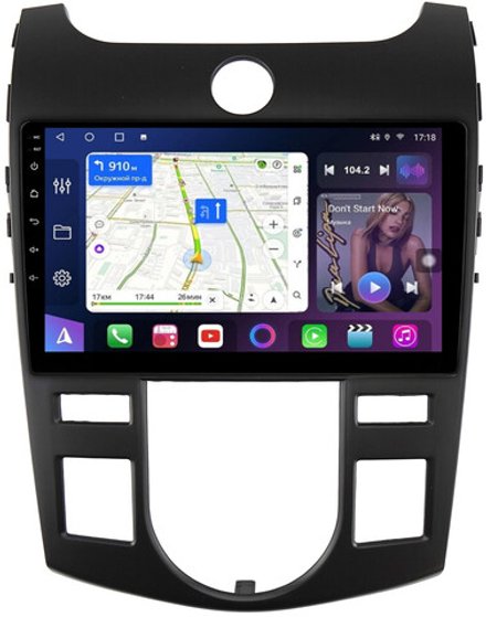 Магнитола для KIA Cerato 2 2008-2013 (климат, рамка черная) - FarCar 7093CLB монитор 9" QLED на Android 13, 8-ядер, CarPlay, 4G SIM-слот