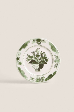 ZARA HOME КЕРАМИЧЕСКАЯ ПЛОСКАЯ ТАРЕЛКА С ФРУКТАМИ, ЗЕЛЕНЫЙ