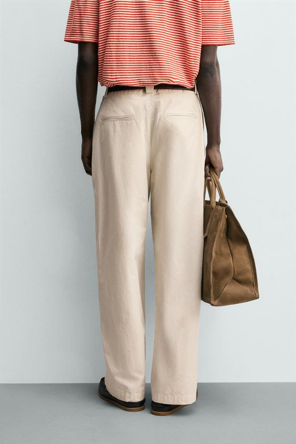 ZARA БРЮКИ STRAIGHT FIT ИЗ ХЛОПКА И ЛИОЦЕЛЛА, ПЕСОЧНЫЙ