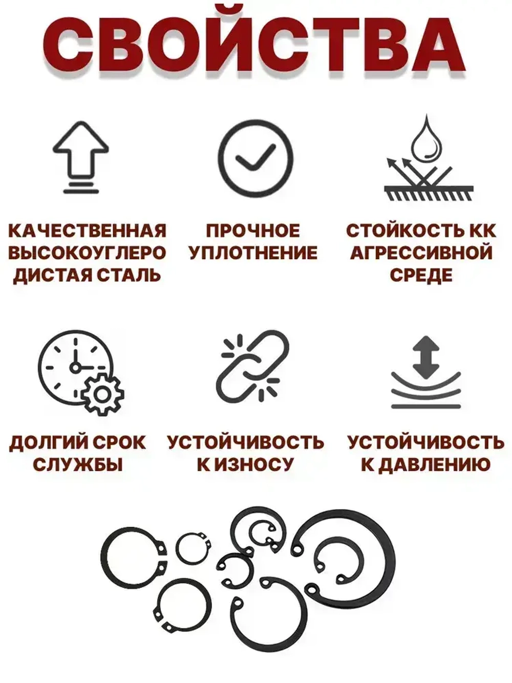 Стопорные кольца набор 6-32 мм 225 шт/ 18 видов / внутренние и внешние кольца