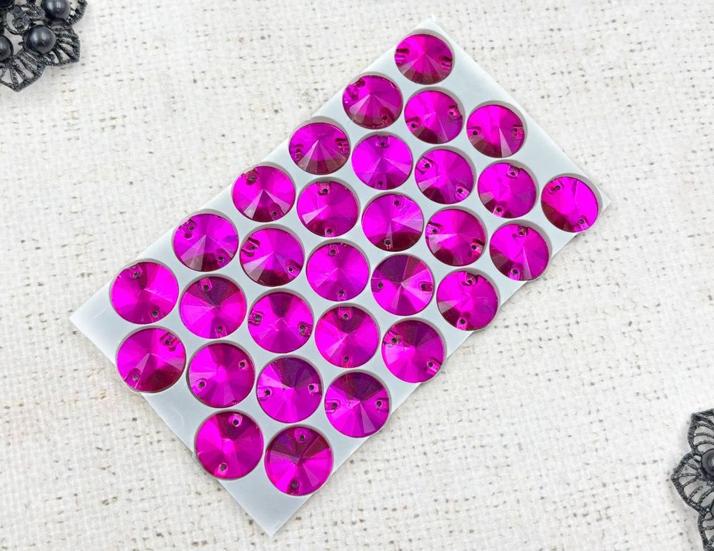 Стразы пришивные стекло Crystal риволи, Ø 16 мм, фуксия
