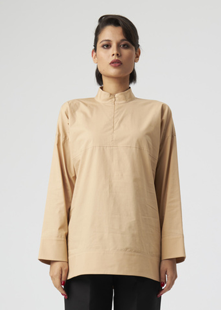 ZIPPERED BLOUSE | L | BEIGE