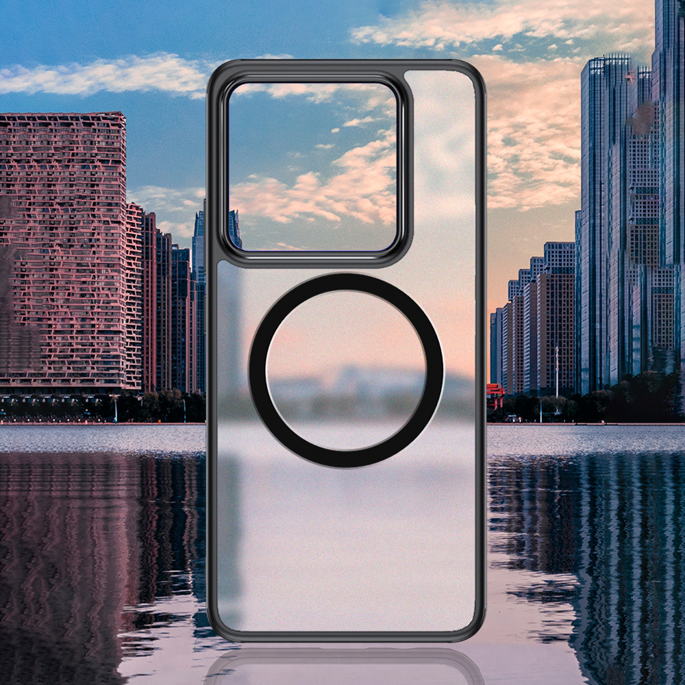 Чехол с Магсейф Xiaomi 14T прозрачный матовый с черным бортом WLONS