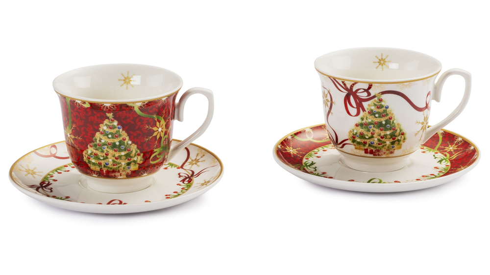 Набор чашек чайных 2шт 250мл с блюдцами 15см Lamart Новогодние снежинки