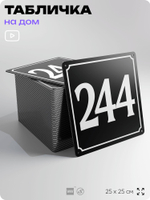 Адресная табличка с номером дома 244, на фасад и забор, черная, 25х25 см, Айдентика Технолоджи