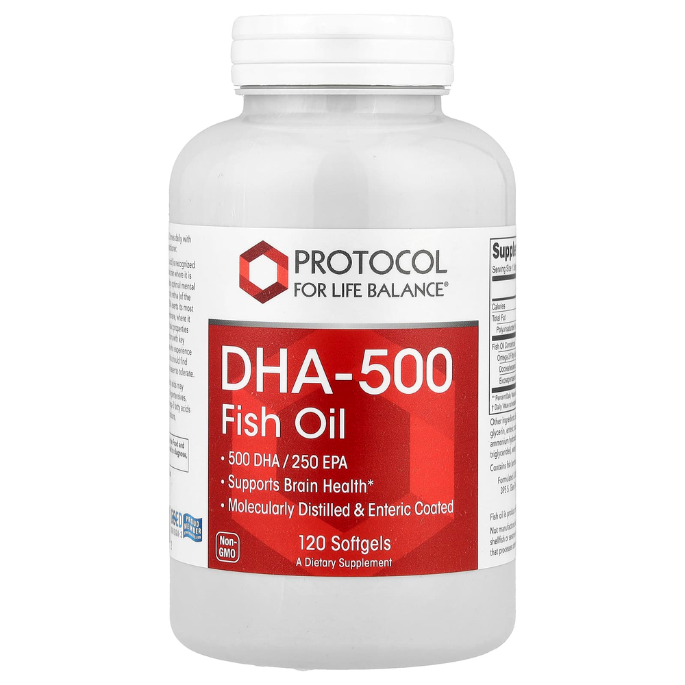 Protocol for Life Balance, DHA-500, рыбий жир, 120 мягких таблеток