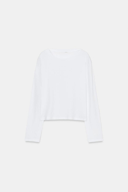 ZARA ФУТБОЛКА С ВЫРЕЗОМ «ЛОДОЧКА» И ДЛИННЫМИ РУКАВАМИ, БЕЛЫЙ