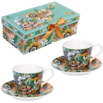 Кофейный набор 4 предмета «Цветочная радуга» (2 кружи 120мл+2 блюдца)