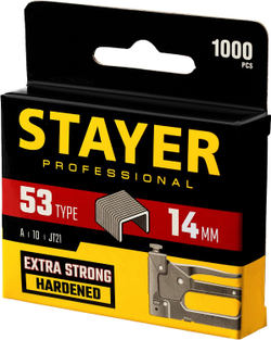 STAYER тип 53 (A/10/JT21), 14 мм, 1000 шт, калибр 23GA, скобы для степлера, Professional (3159-14)