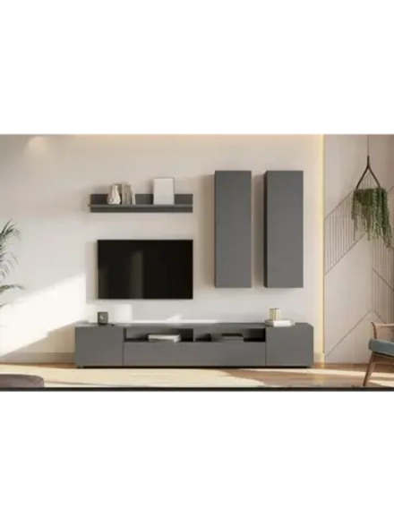 Модульная стенка со шкафом Графит серый 200х35х136