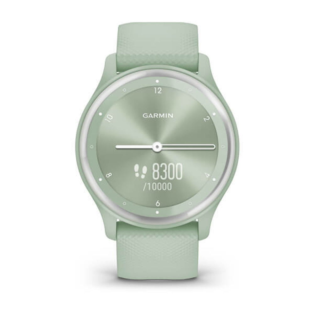 Смарт часы Garmin Vivomove Sport цвета мяты, серебристый безель, с силиконовым ремешком