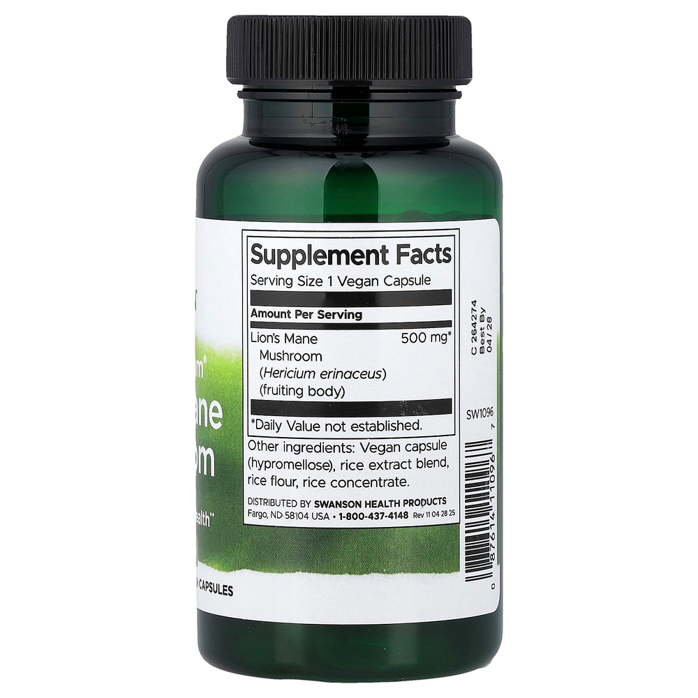 Swanson, Full Spectrum®, гриб ежовик гребенчатый, 500 мг, 60 веганских капсул