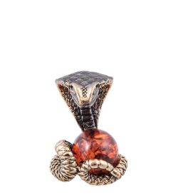 Народные промыслы AM-3949 Фигурка «Змея миниатюра» (латунь, янтарь)